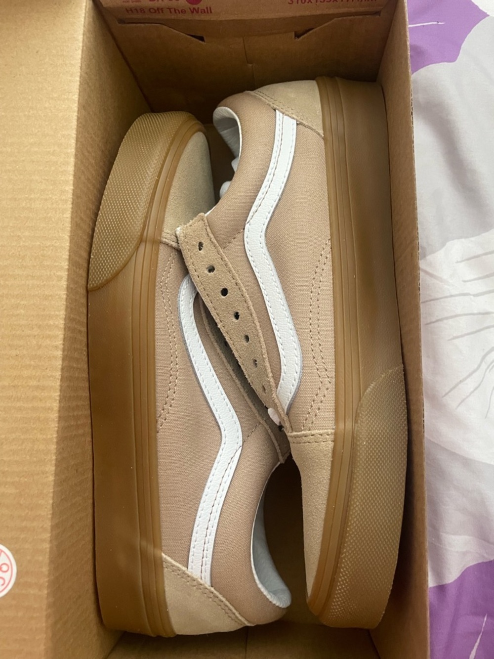 Vans Beige Canvas Low-Top Sneakers with White Side Stripe